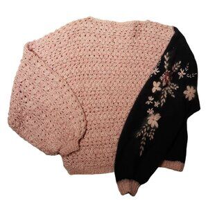 Fancy Knit Women Sweater Applique Embroidered Cotton Angora Grey Pink